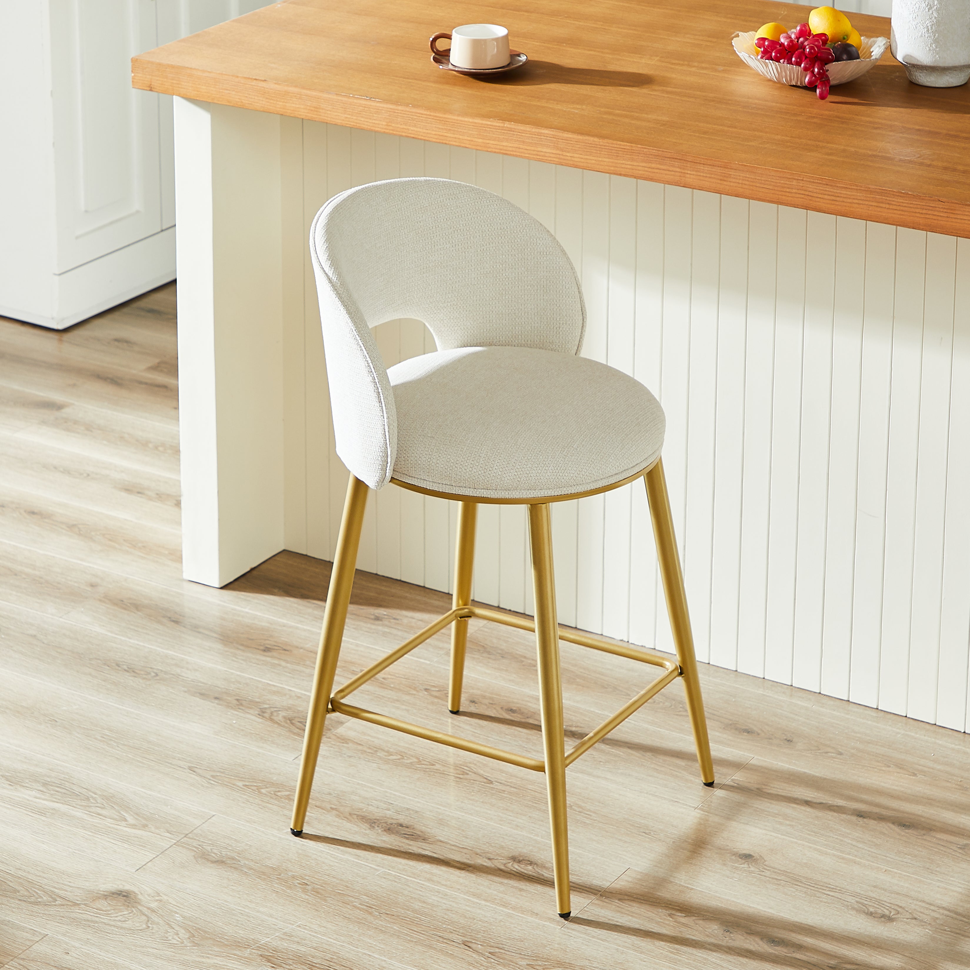 Bar Stool Modern Open Back Padded - Gold Metal Set of 2