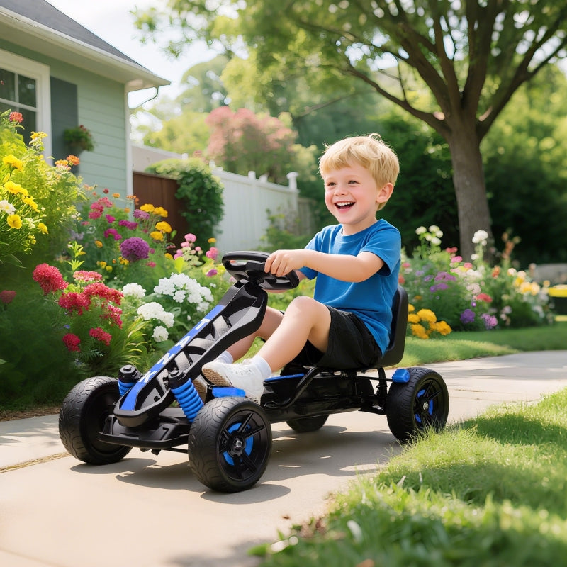 Pedal Go-kart with Brake and Non-slip Wheels, Metal Frame, Blue