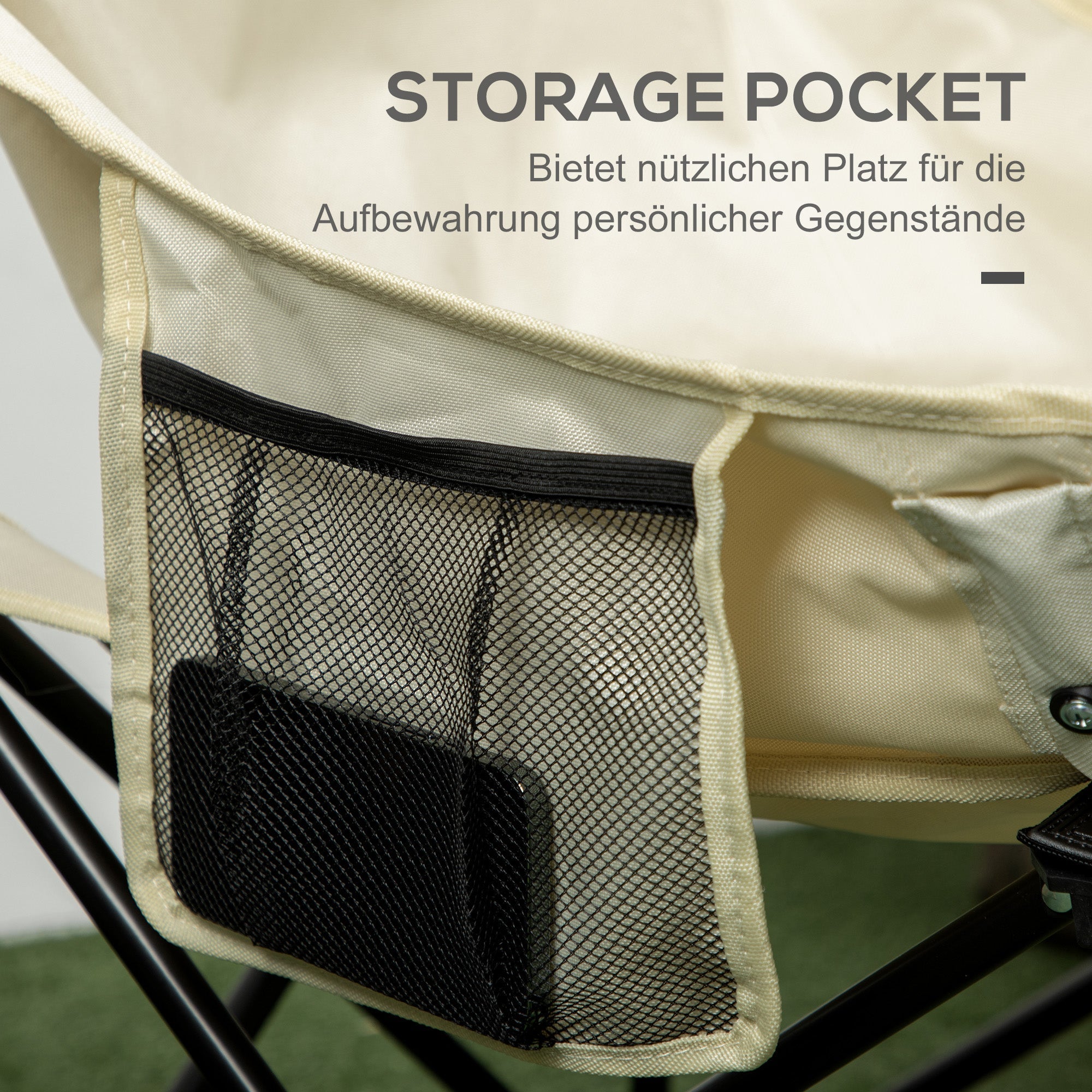 Camping Chair Foldable, Side Pocket Steel Legs, Oxford White