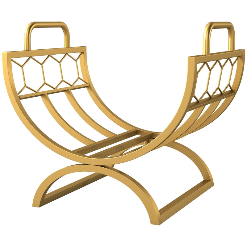 Indoor Firewood Rack 46x36x41cm for Fireplaces Stoves - Metal Gold