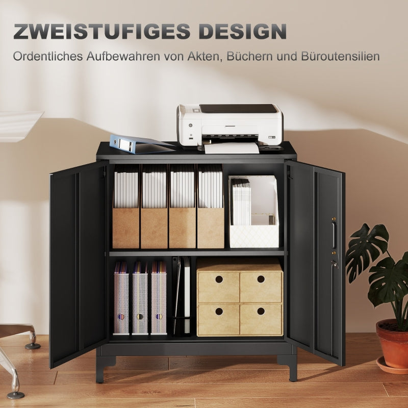 Metall-Büroschrank, abschließbar, 2-stöckig, schwarz
