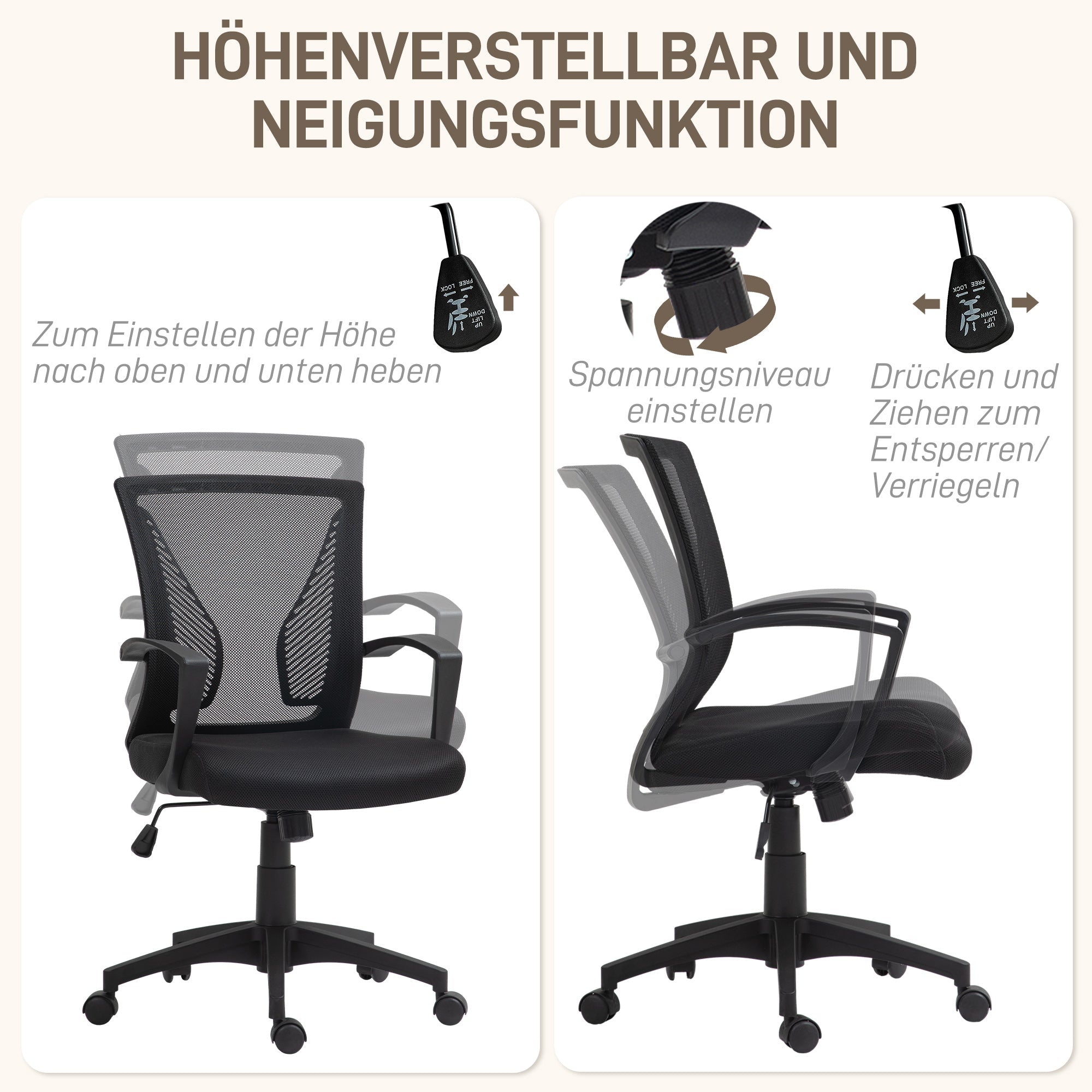 Office Chair Tilt Function Swivel Max Load 120 kg, Black
