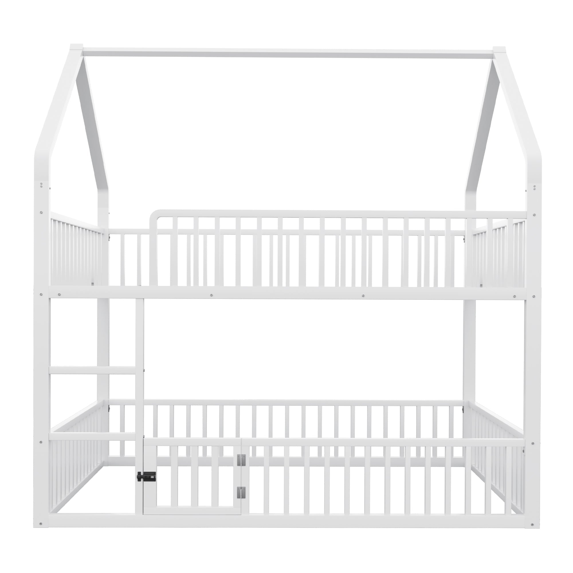 Children's Bunk Bed 140*200, Double Bed with Stairs & Loft Design, White Metal