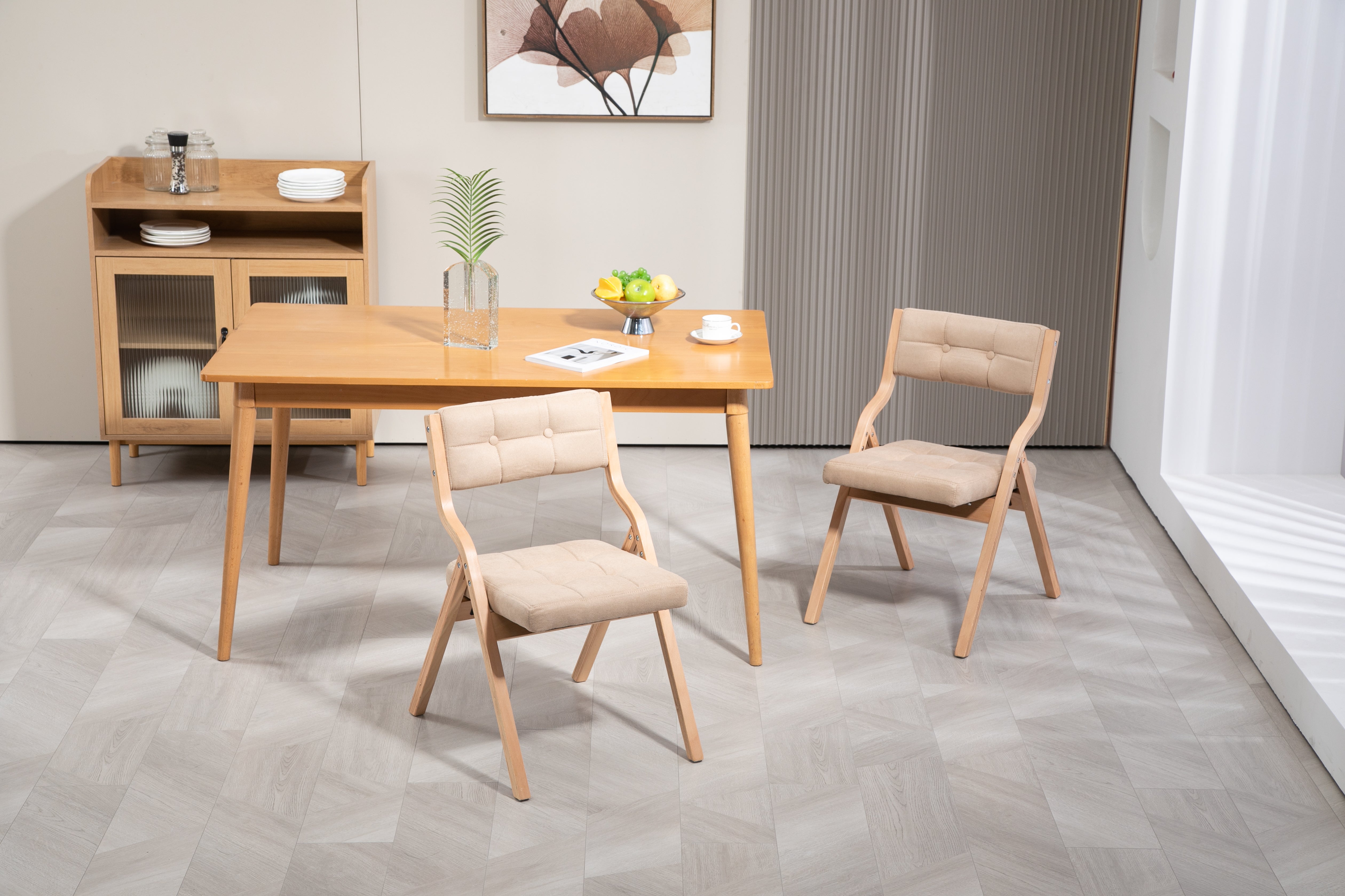 HOMEFUN Folding Padded Wooden Chairs 2 Pack - Khaki