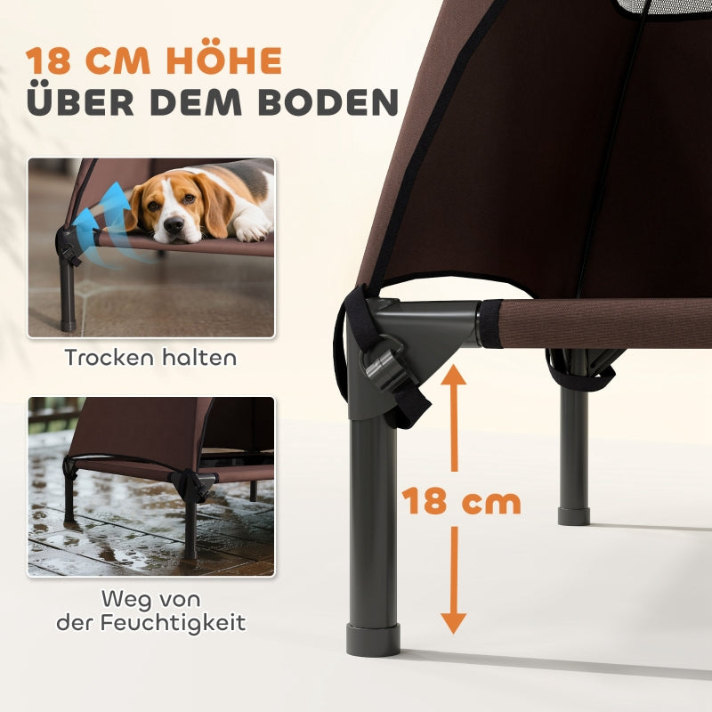 Hundebett für draußen mit Dach, erhöht, für mittelgroße Hunde, Kaffee