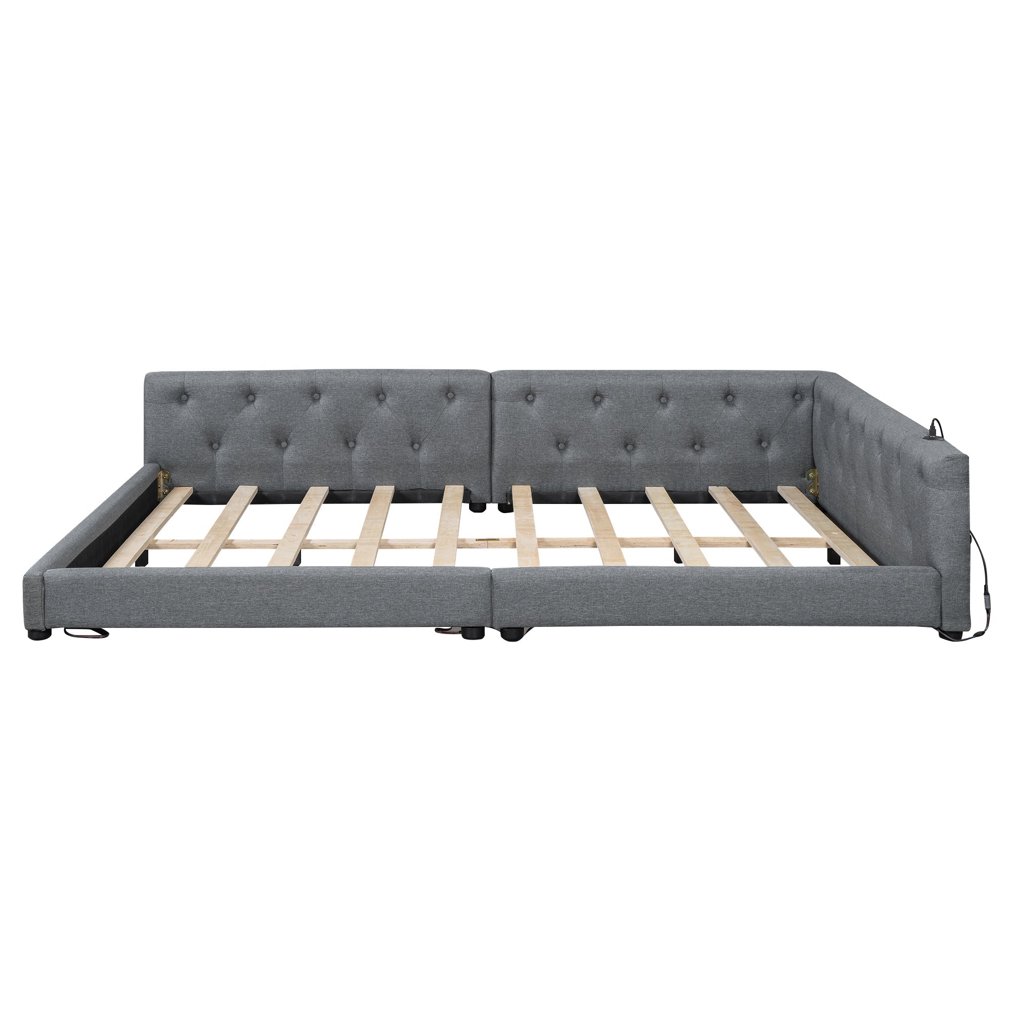 Daybed Sofa Bed 140x200cm LED USB/Type-C Button Tufted - Linen Grey