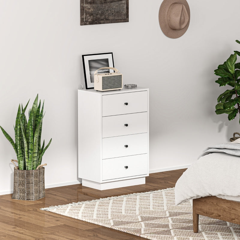 Kommode, Holzschrank mit 4 Schubladen, Weiß