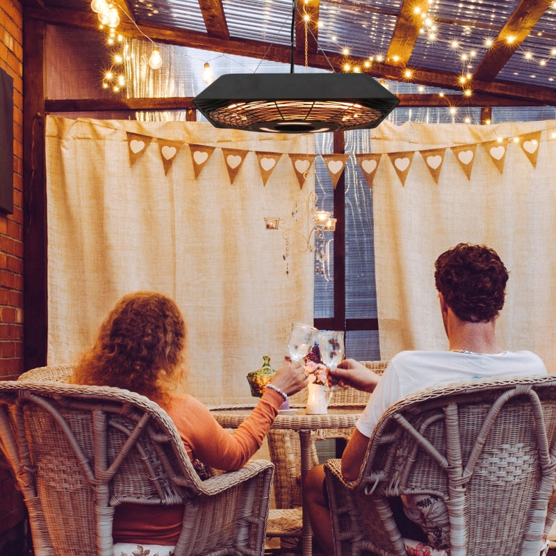 Ceiling Heater, 800W/1200W/2000W 5 Modes Radiant Heater, IP45 Electric Patio Heater with Remote Control, Aluminum Glass Black