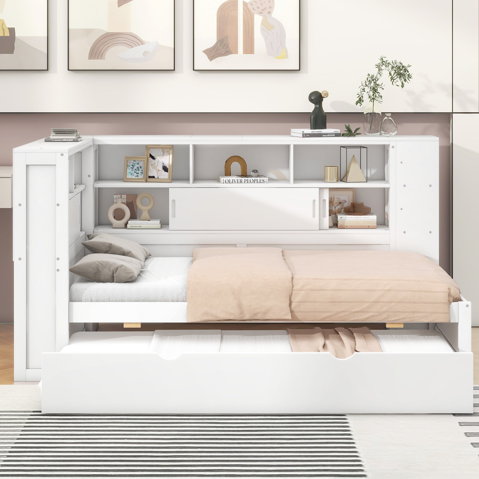 Daybed 90x200cm Pull-out Bed Storage USB - White Chipboard