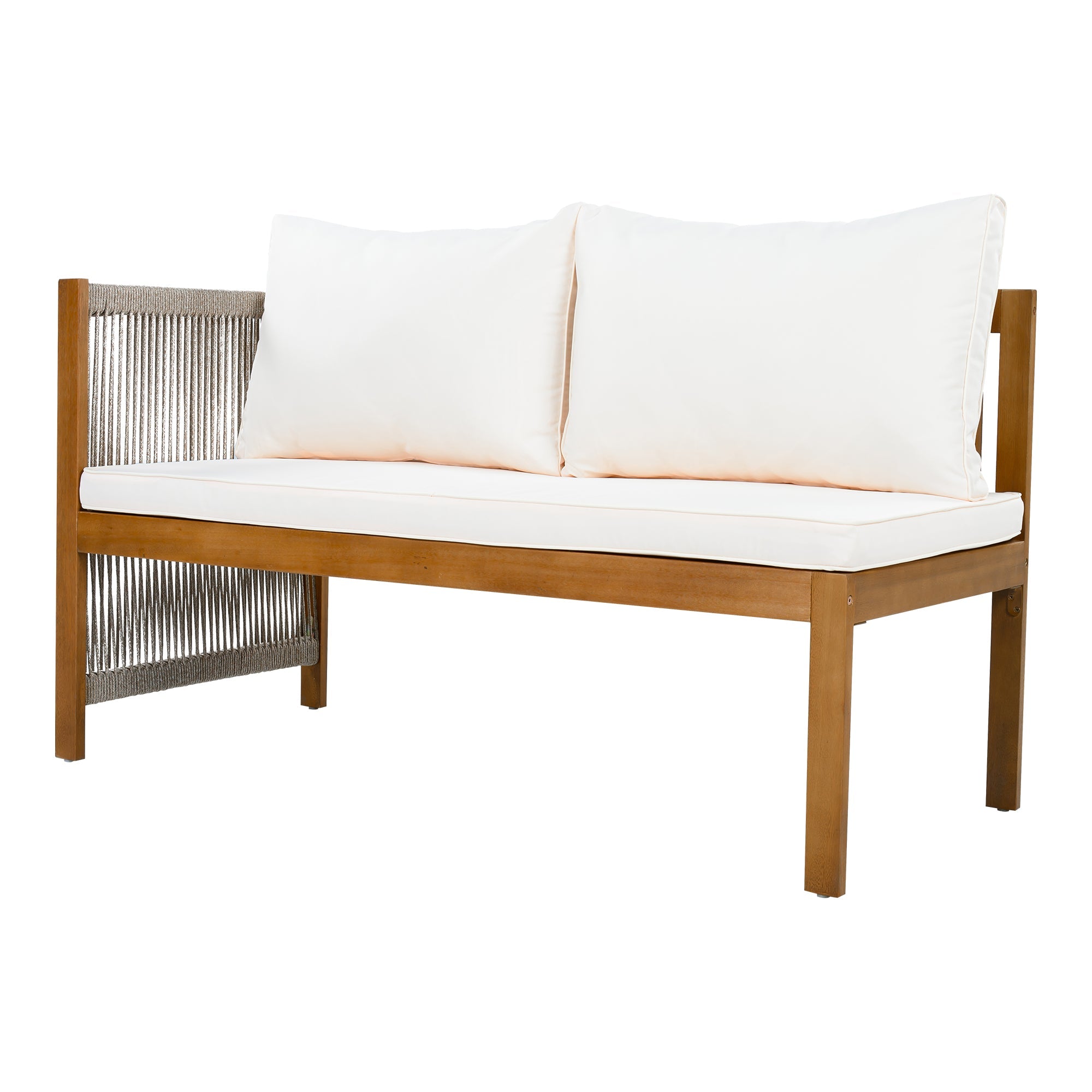Garden Furniture Set with Corner Sofa, Coffee Table and Woven Rope Craftsmanship, Beige Acacia Wood