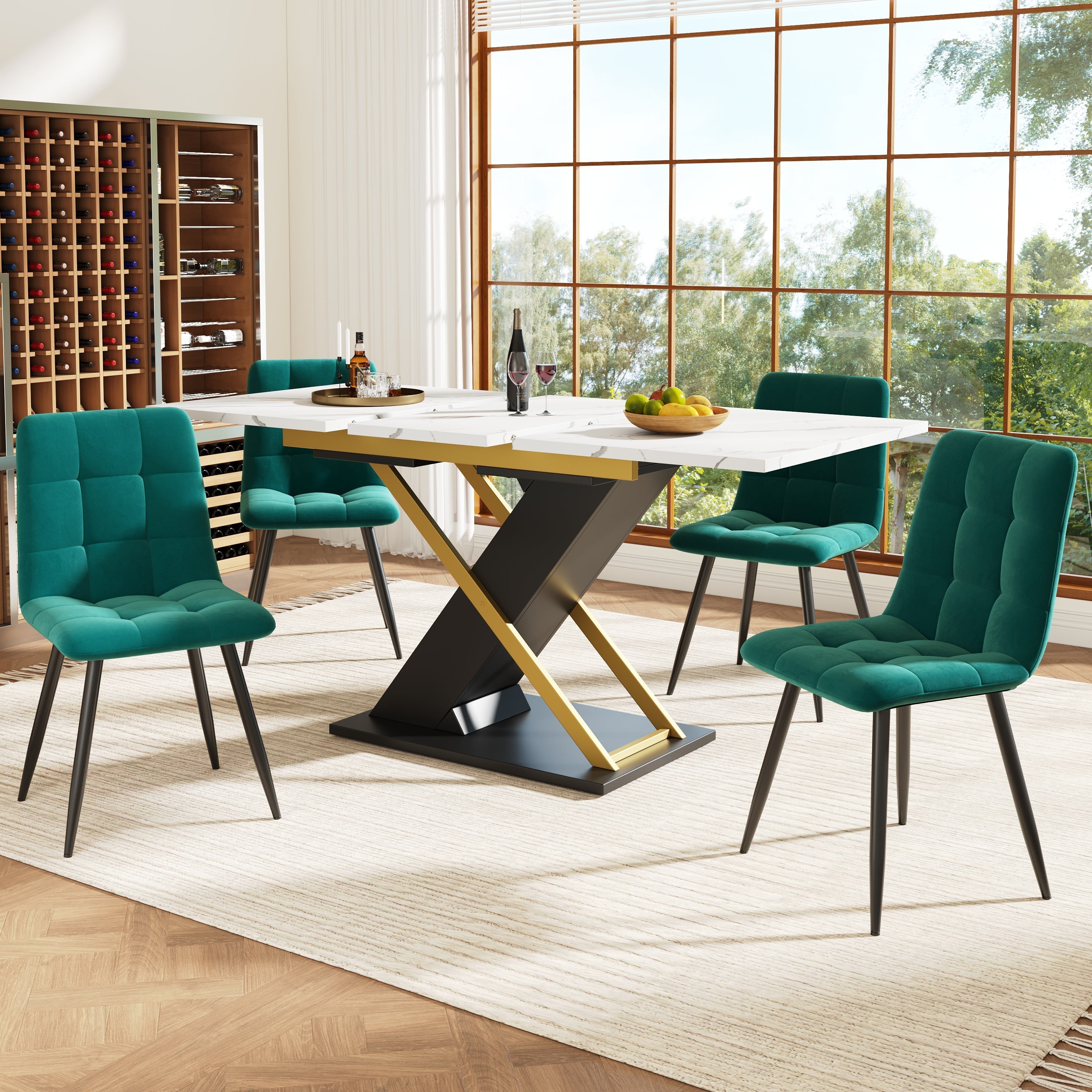 Extendable Dining Table, 120-160 x 80 cm, with Golden Cross Legs