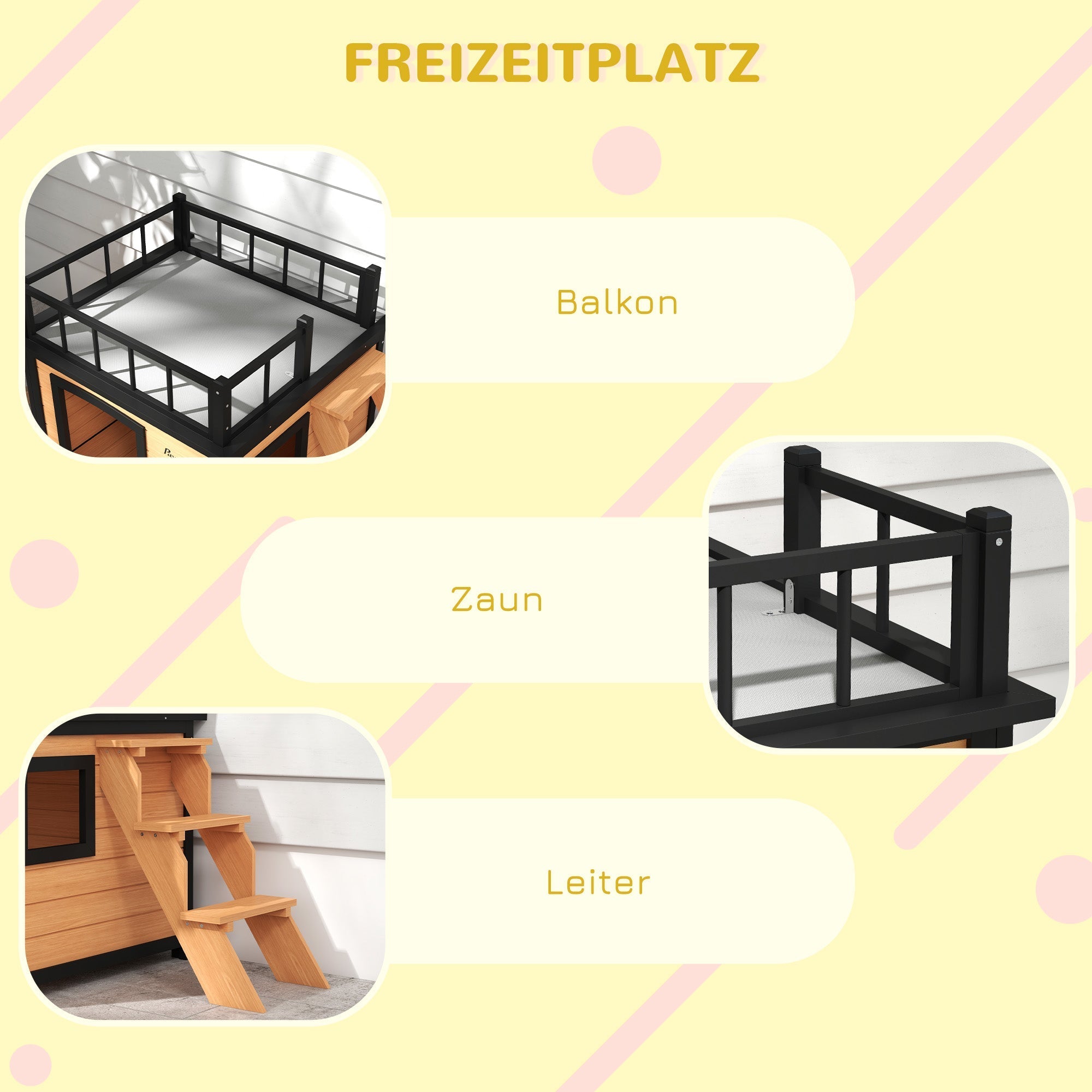 Dog Kennel, Balcony Stairs Window, Fir Wood Yellow
