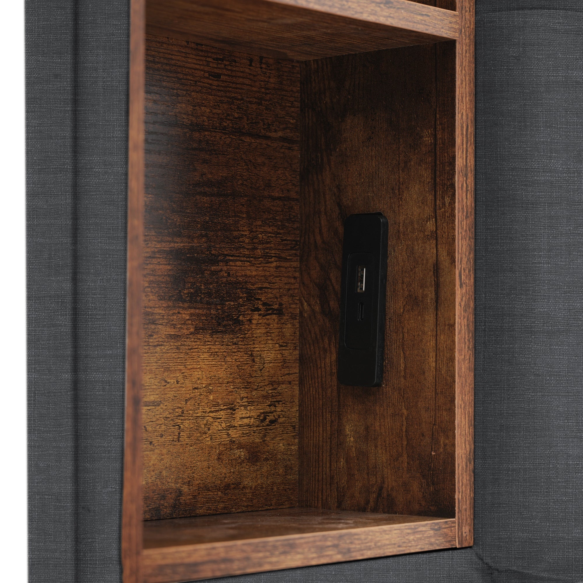 Double Bed, Wireless Charging & 4 Drawers, 160x200cm Grey Linen