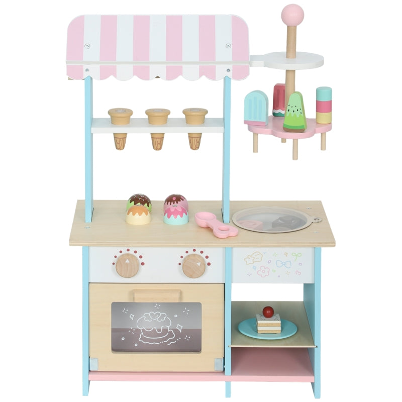 Ice Cream Truck Play Kitchen 17-Piece Set Oven - Light Blue MDF