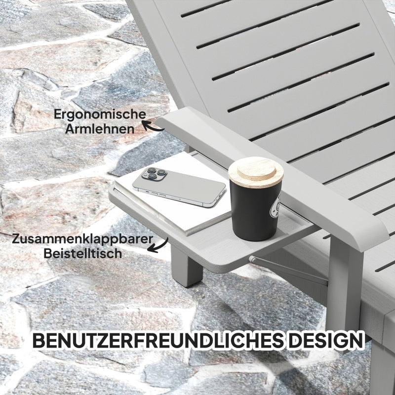 Sun Lounger Side Table 5-Position Adjustable Backrest - Light Grey