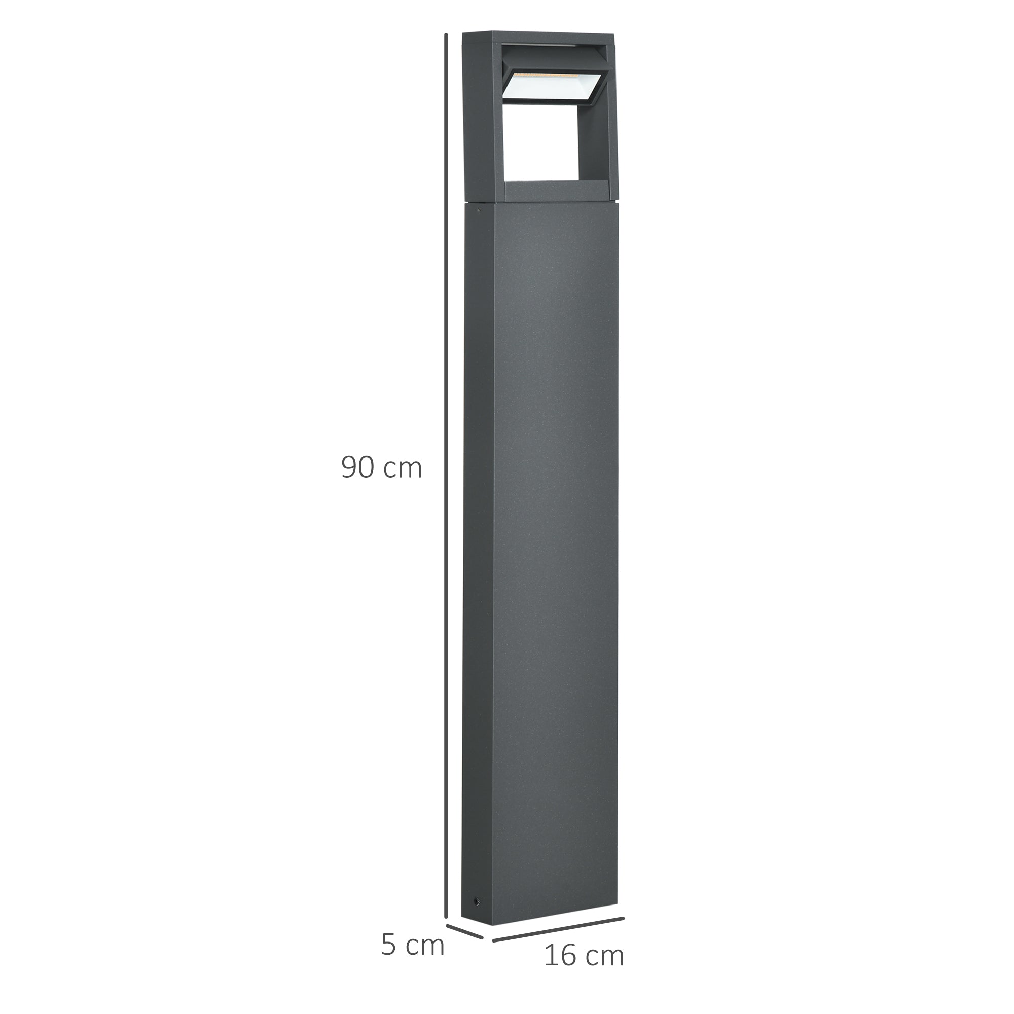 Gartenleuchte, Warmweiße LED-Poller-Wegeleuchte, IP65 Wasserdicht, Dunkelgraues Aluminium