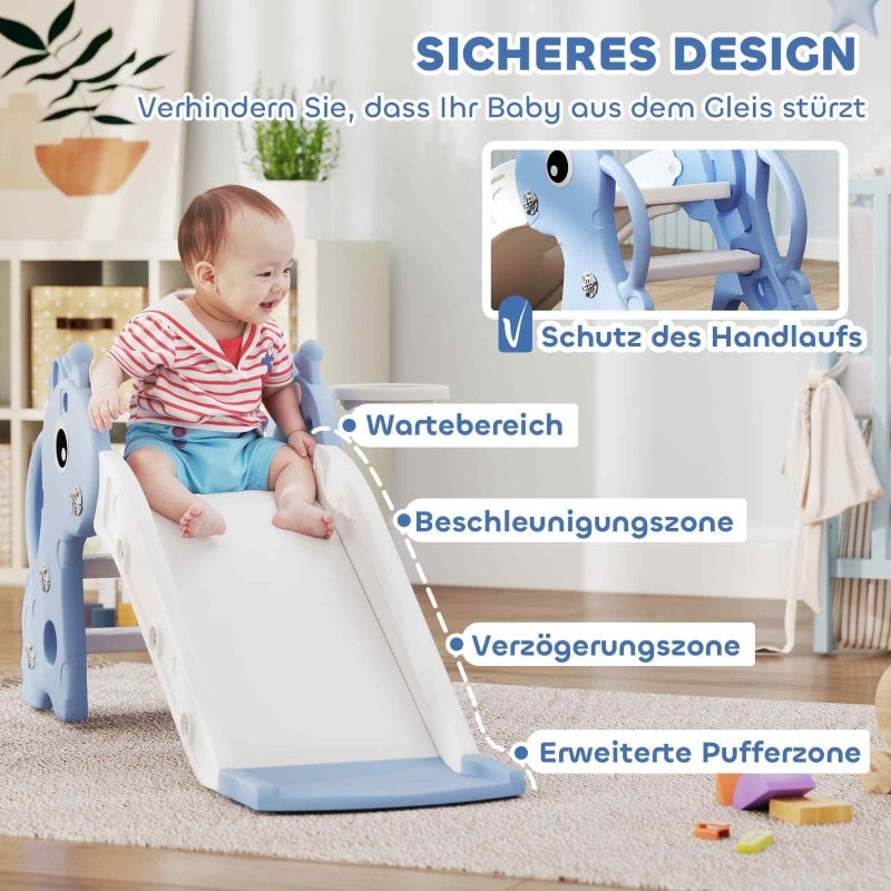 AIYAPLAY 3-in-1 Kids Slide, Giraffe Shape, Basketball Hoop, Ball, Blue