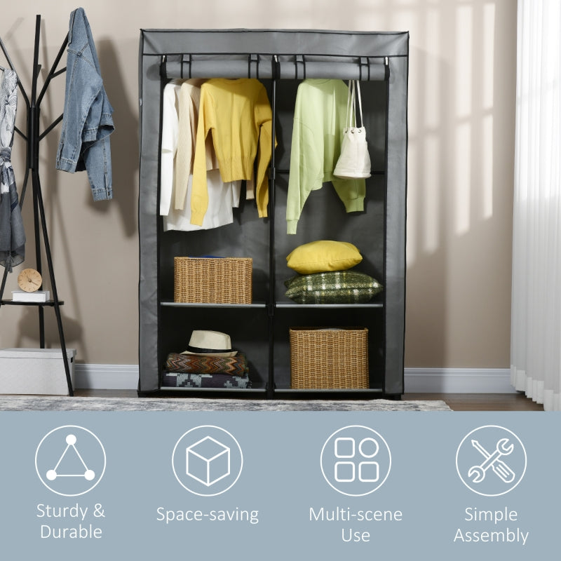 Steel Frame Fabric Wardrobe with Rail and Shelves, Light Grey