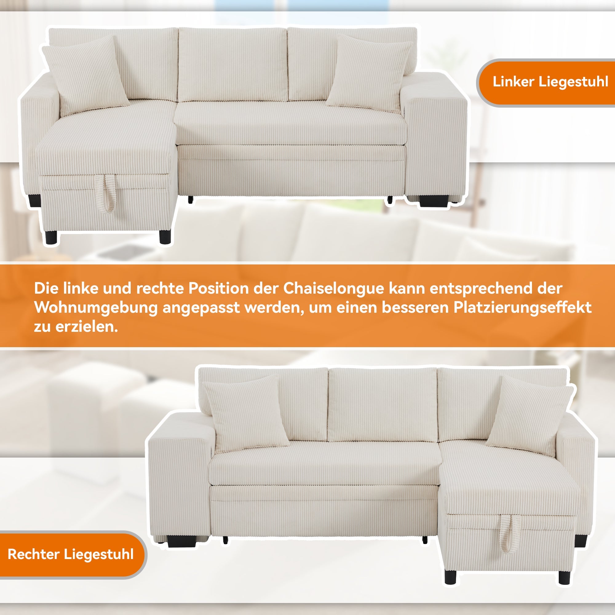 Sofa Bed L-Shaped Convertible 3-Seater with USB, Storage, and Shelves