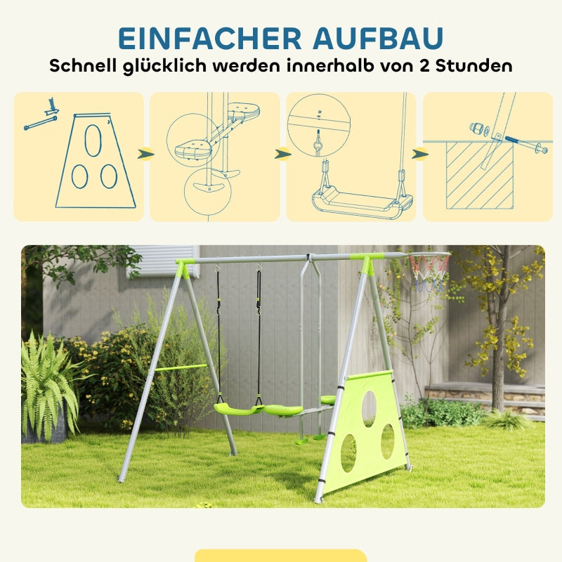 AIYAPLAY Outdoor Swing Set, Children's Swings, Adjustable, Steel, Green