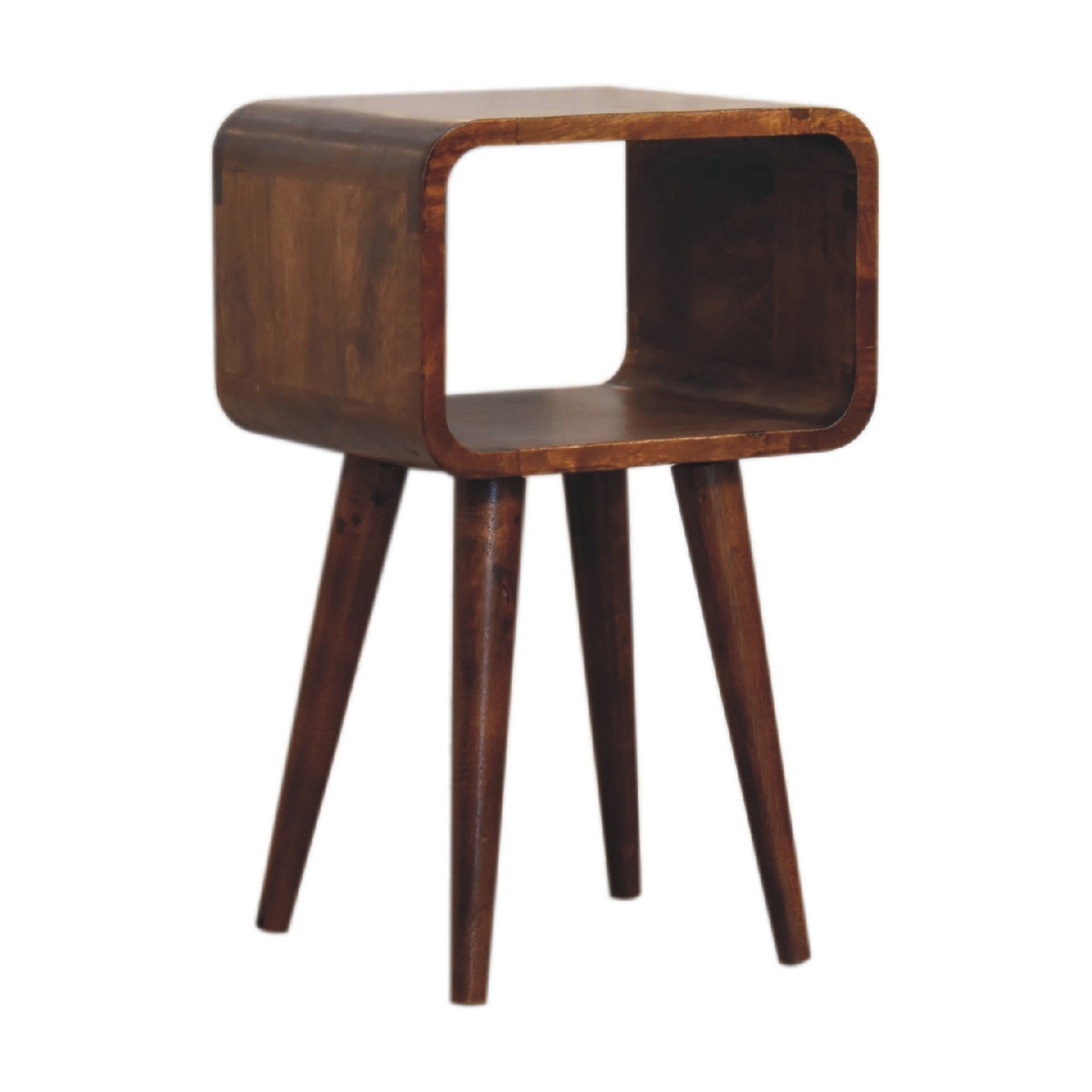 Solid Wood Mini Curved Chestnut Open Shelf Dark Brown