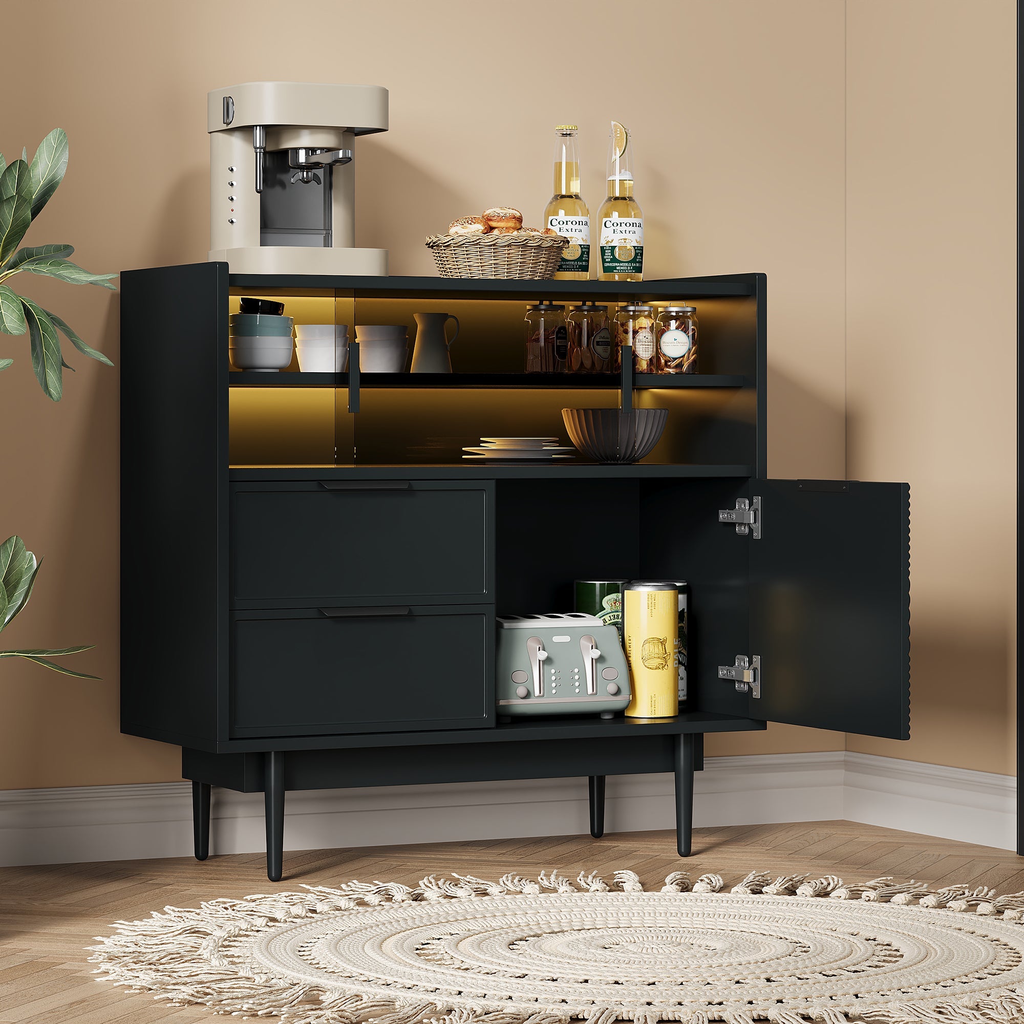 Storage Cabinet Sideboard 80 cm Glass Door, Light Strip