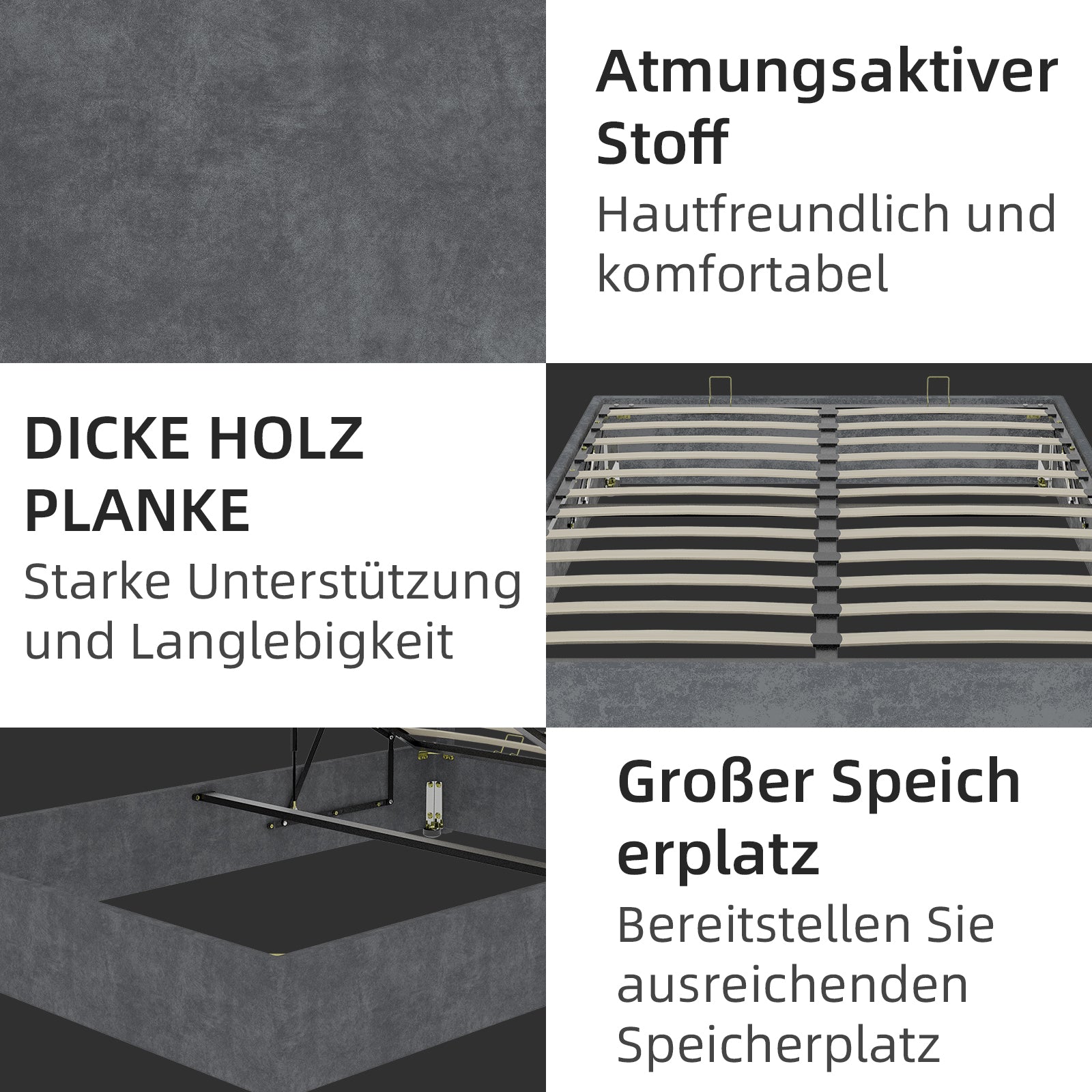 Bed Frame 140x200cm with Gas Lift - Dutch Velvet Grey