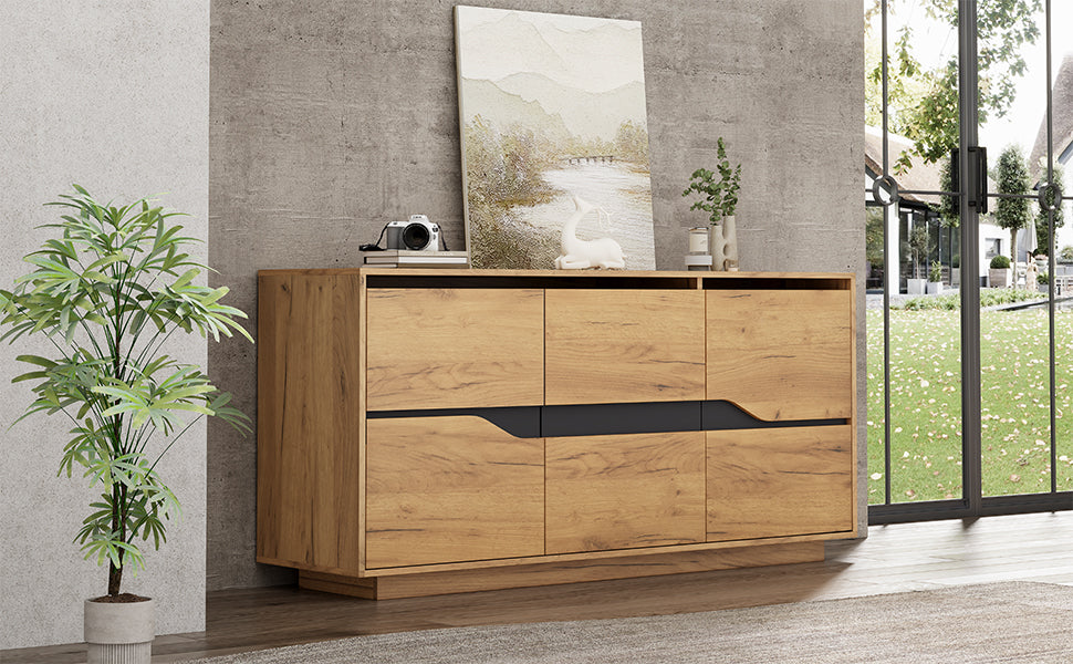 Sideboard Cabinet 3 Doors Adjustable Dividers Handleless 140x40x70cm Wood Color + Black