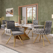 Set of 4 Velvet Dining Chairs, Armchair Swivel Chair with Metal Legs, Gray