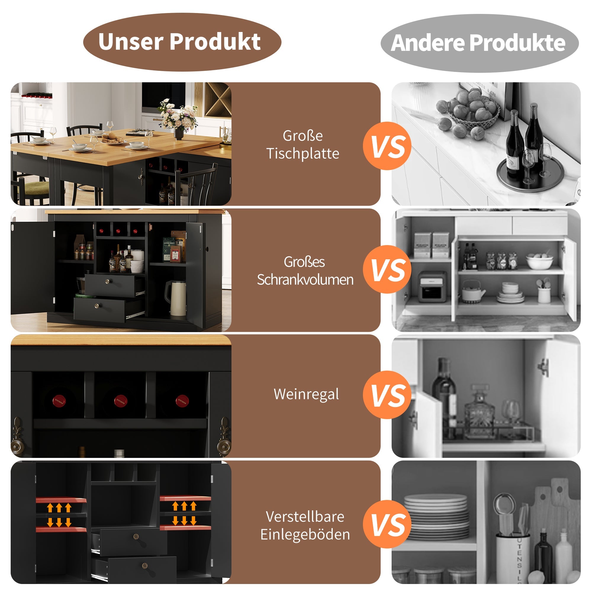 Extendable Bar Table with 360 Swivel Function and Storage Space, 120-180cm, Black