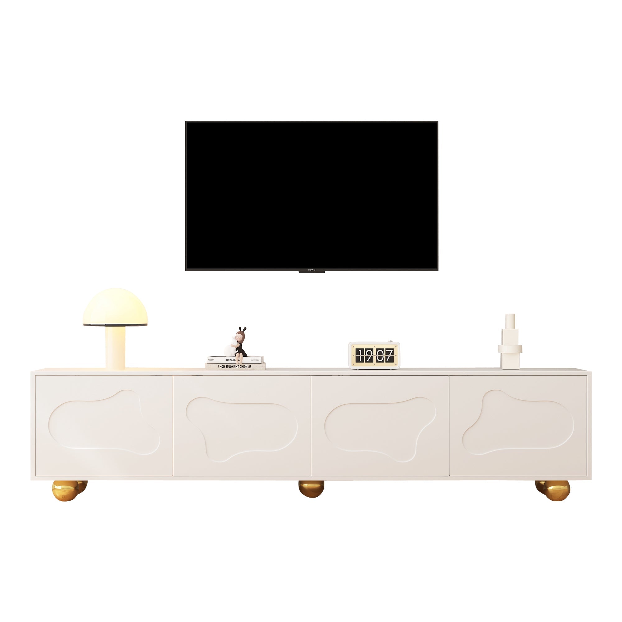 TV Cabinet, Cloud-Shaped Lowboard with 2 Cabinets, 75-inch