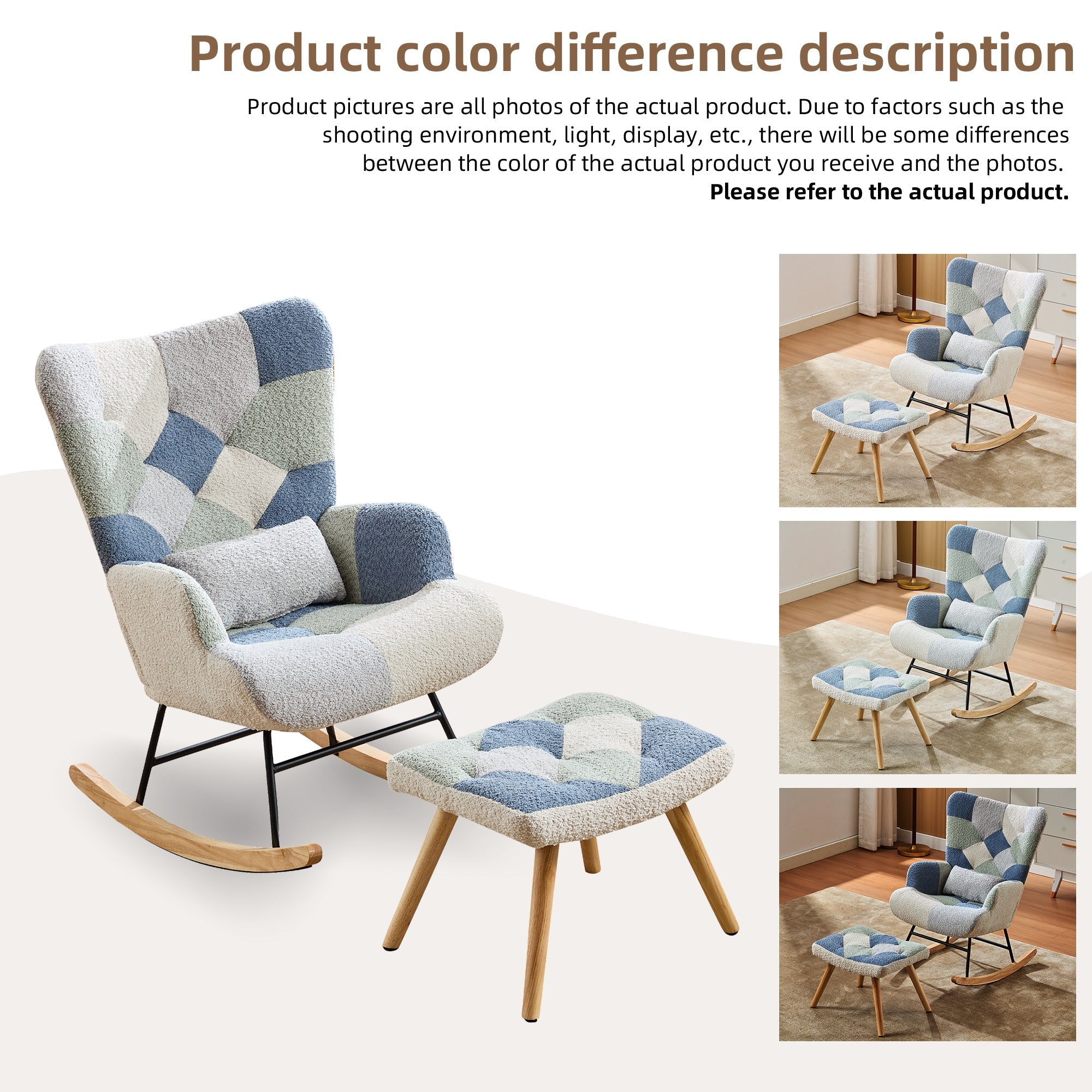 Tteddy Rocking Chair Relaxing Recliner Chair with Solid Wood Legs