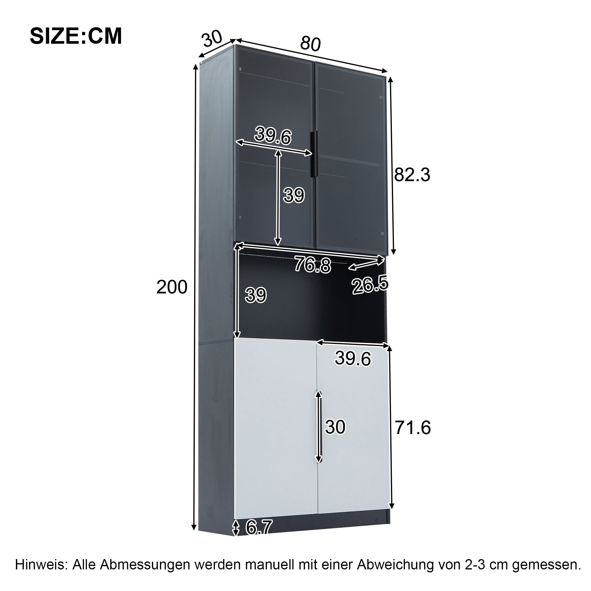 Display Cabinet Modern Minimalist Glass Doors LED Lights Adjustable - White/Black