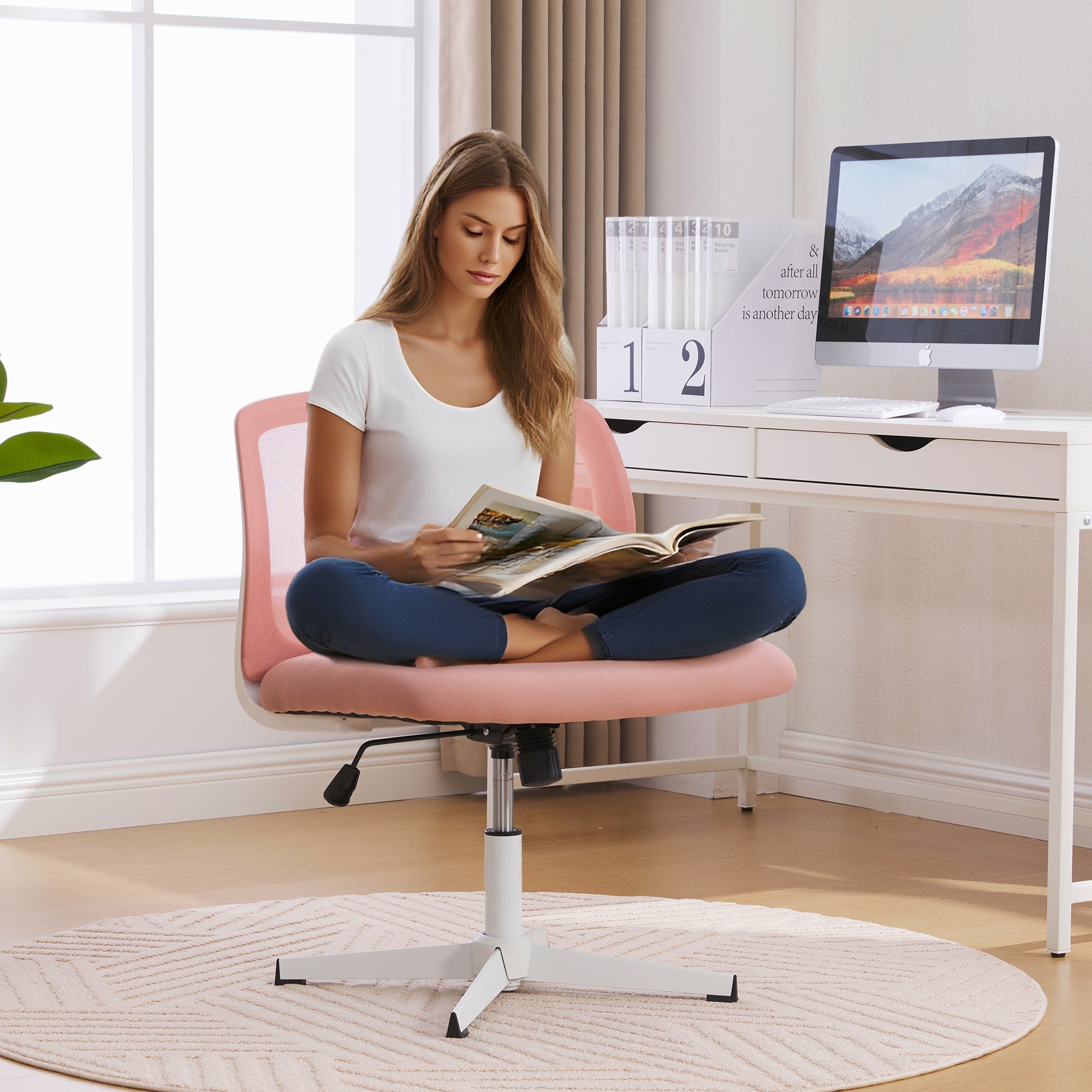 Armless Office Chair, Reading Chair, Rocking Function, Height Adjustable, 360° Rotatable