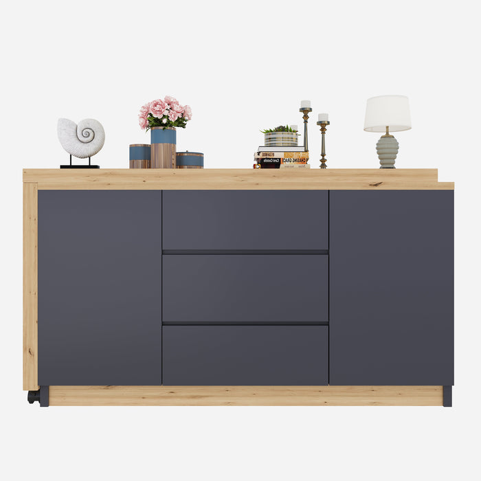 Desk Multifunctional Rotating Foldable Corner Sideboard with Lockable Casters, Grey/Oak