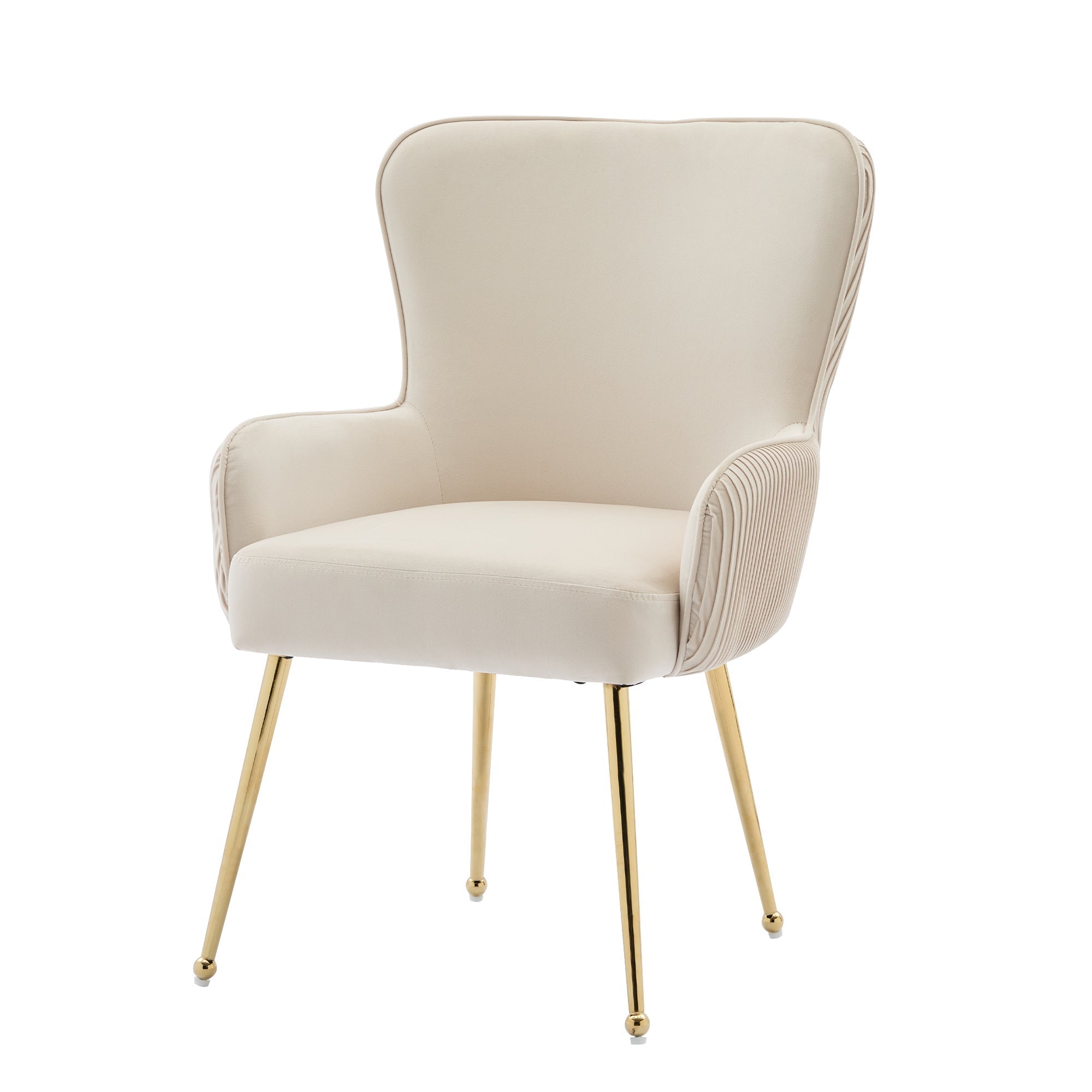Velvet Dining Chair Set of 6, Luxurious Lounge with Armrests, Lumbar Support, Gold Legs, Beige