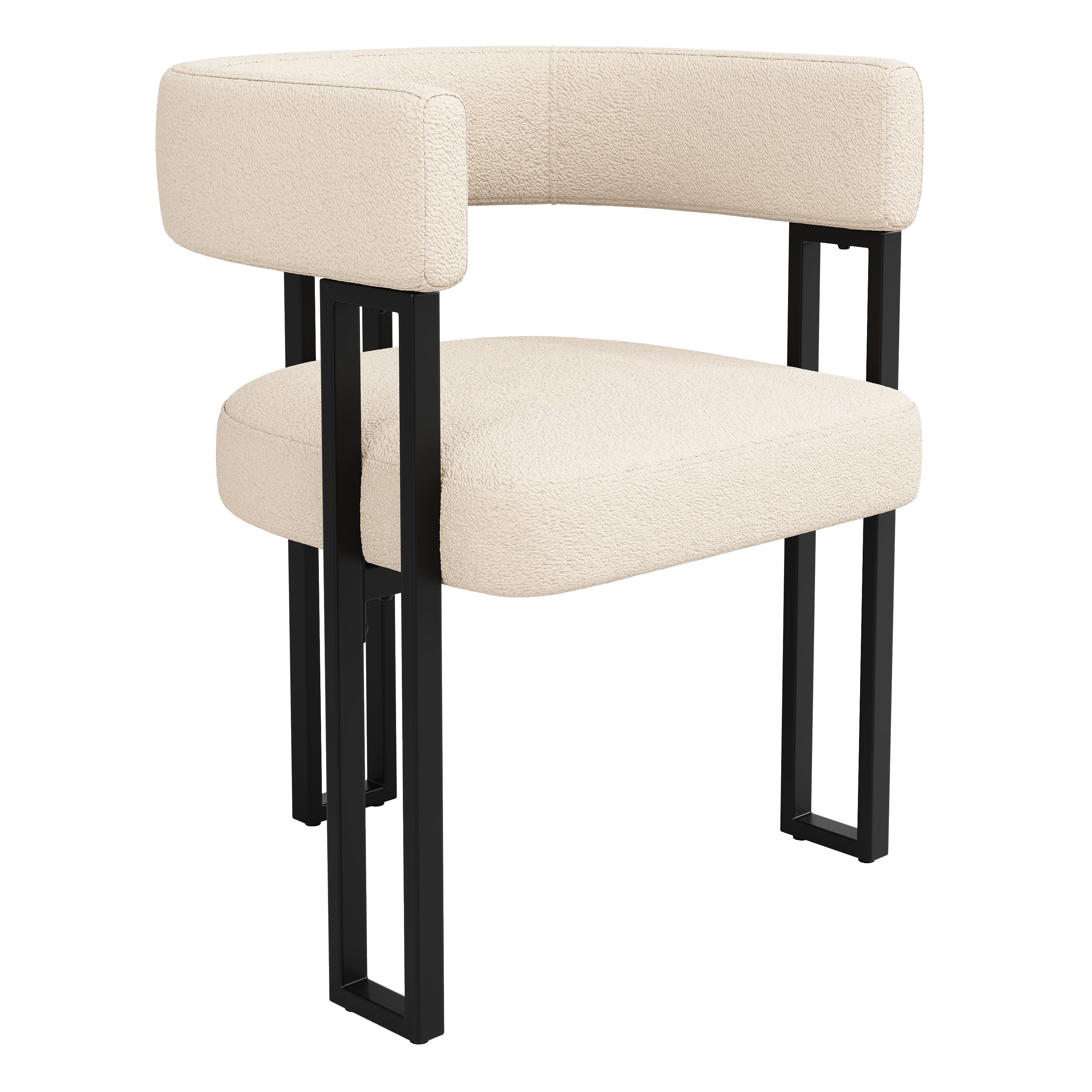 Ergonomic Dining Chair with Curved Backrest and Lambskin Fabric, Set of 4, Beige/Brown