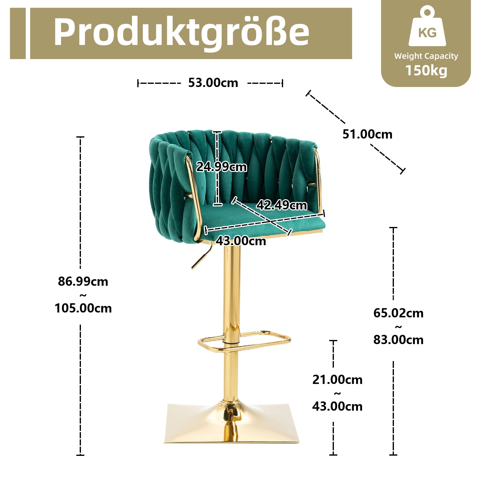 Vintage Bar Stool with Backrest & Footrest, Counter Height Dining Chair