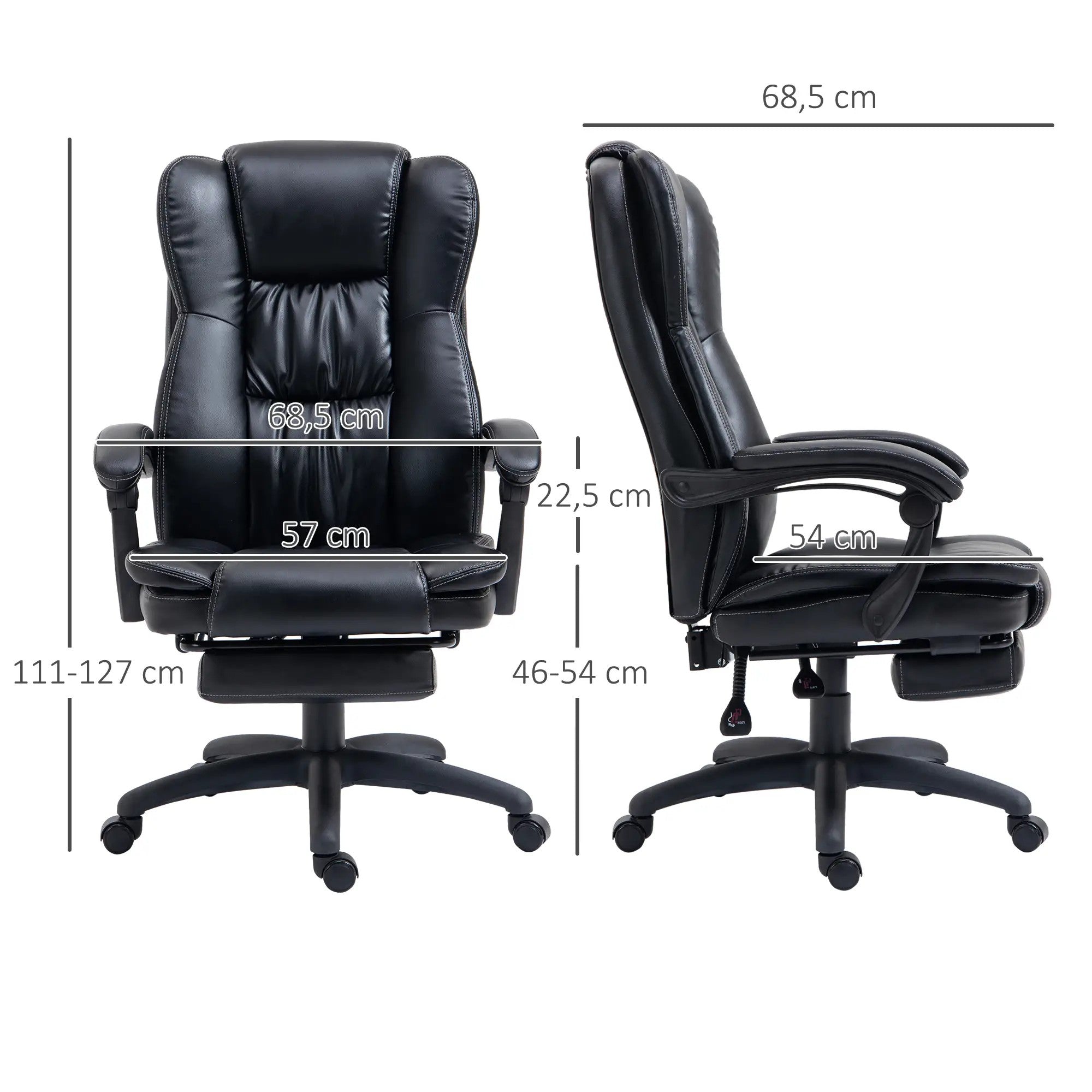 Office Chair Desk Chair Footrest Headrest Vibration Massage Height Adjustable, Black