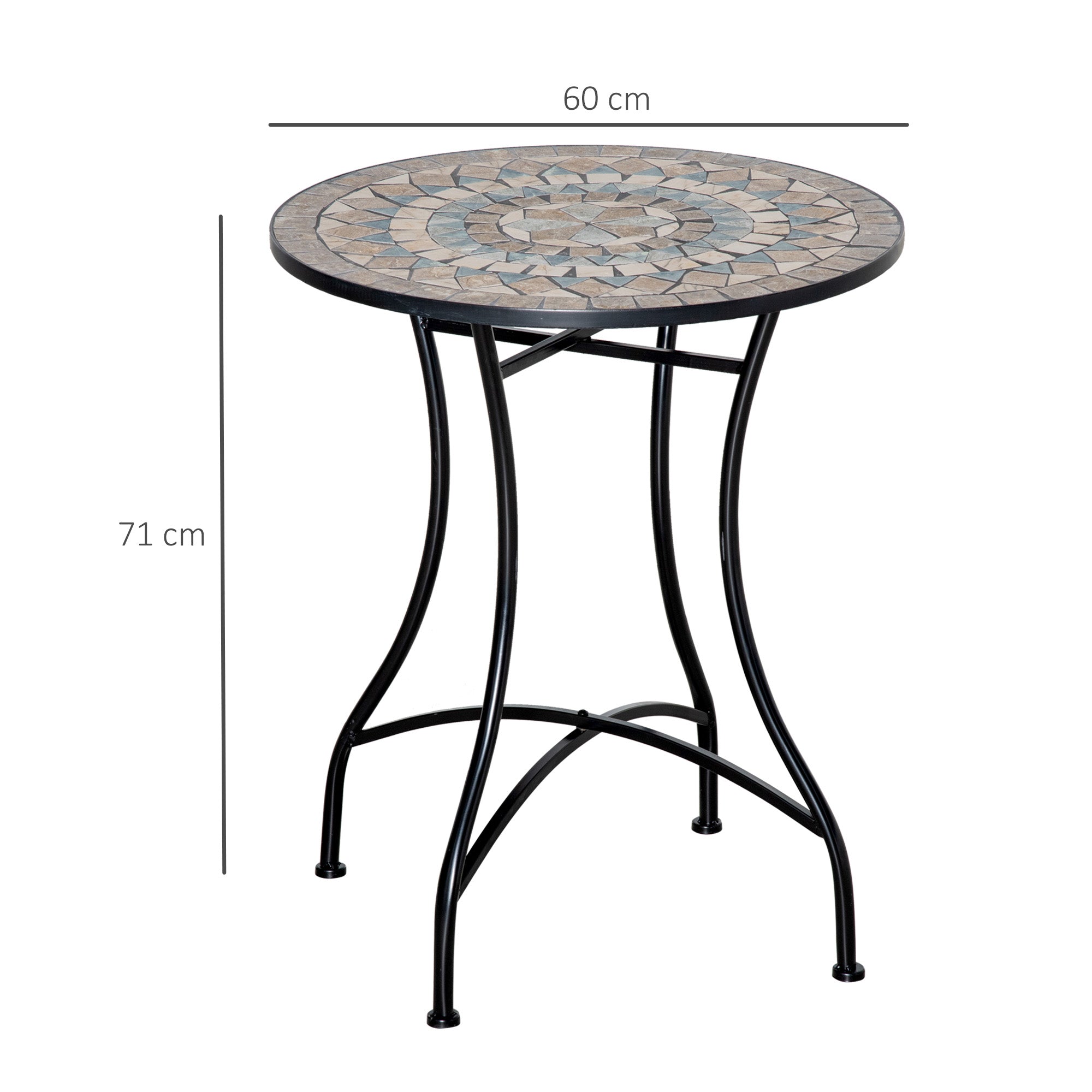 Garden Table, Round Bistro Mosaic Top Ø60cm, Ceramic Green/Beige/White