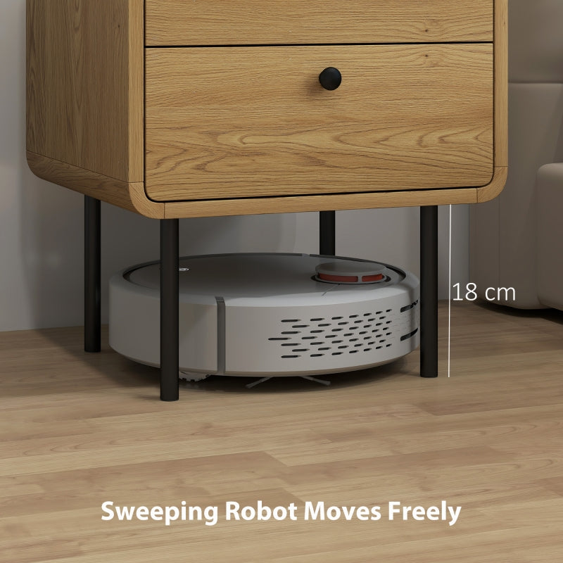 Bedside Table with 2 Drawers Steel Legs - Oak