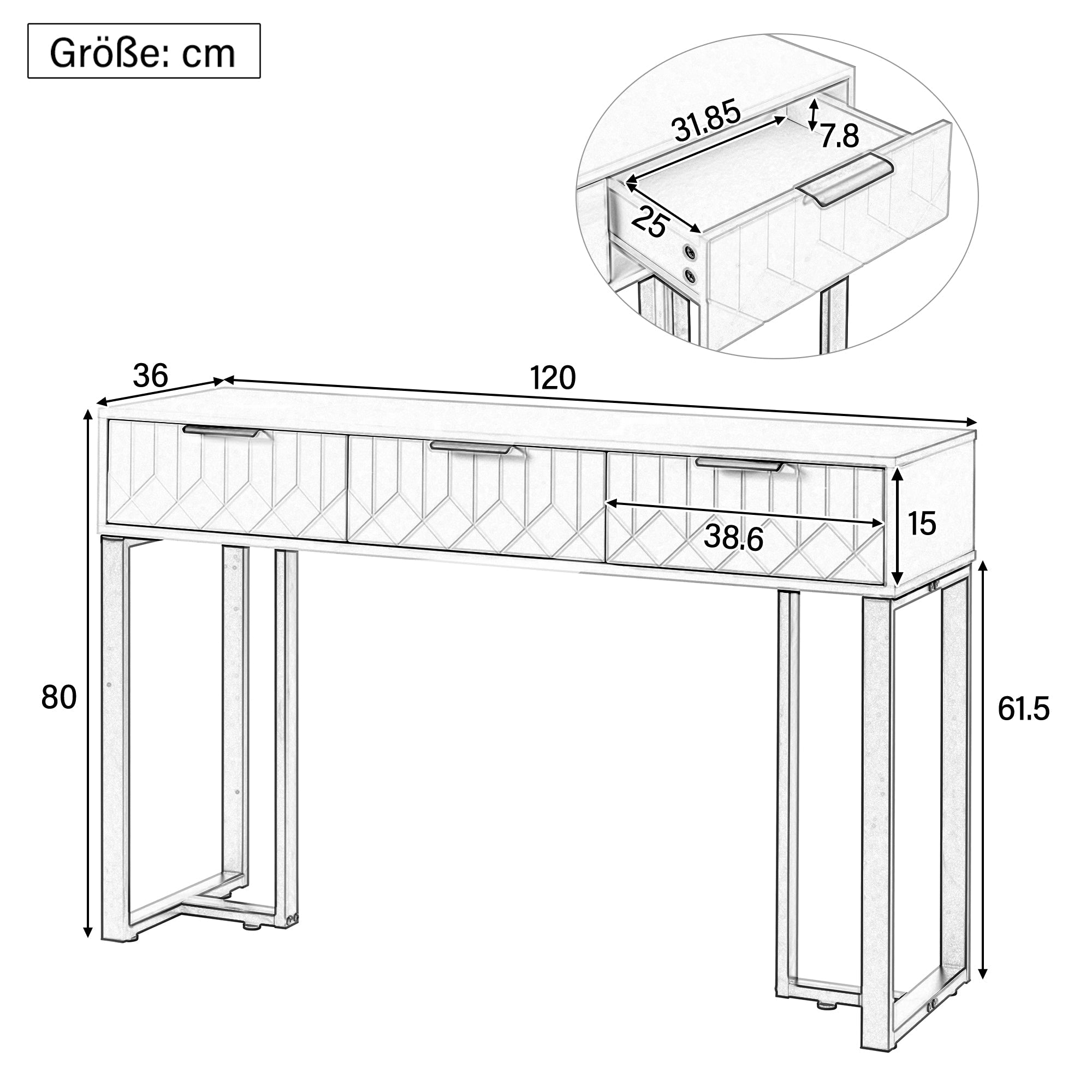 Modern Console Table - Drawers, Adjustable Foot Pads, Elegant Handles - White & Gold