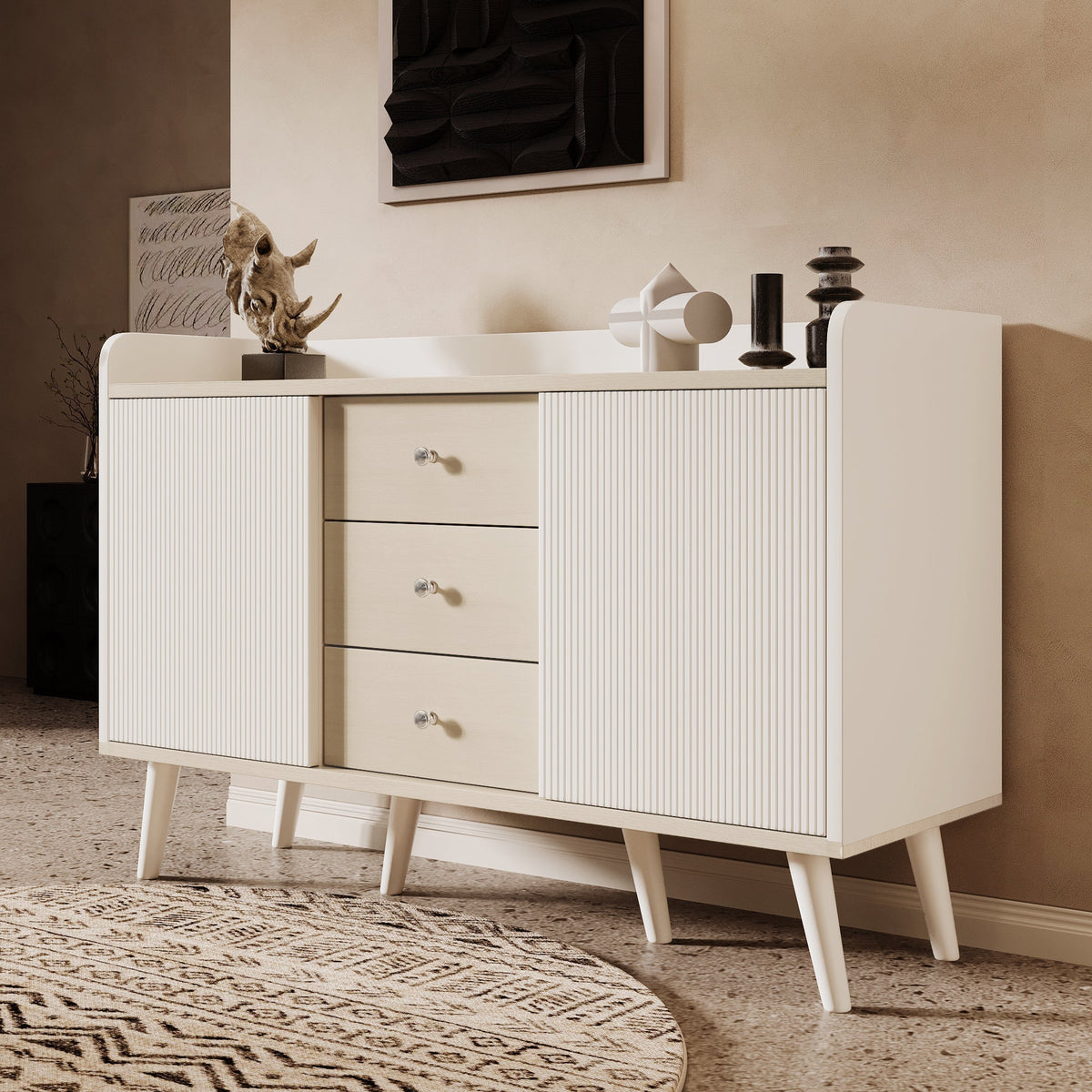 Sideboard, Three Drawers Storage, Wood-Colored