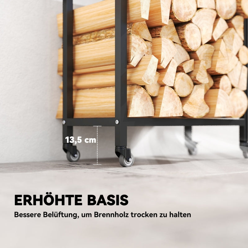 Indoor Firewood Rack 2 Levels With Wheels Steel - Black
