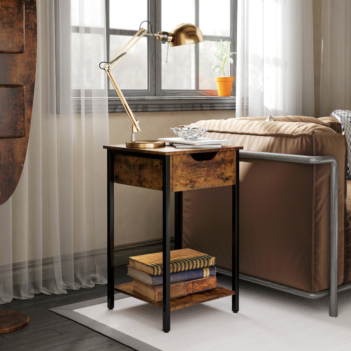 Side Table, Industrial Design Coffee Table with Steel Frame, Rustic Brown