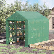 Walk-in Greenhouse 8 Shelves Tomato with Door, Green Steel & PE Plastic
