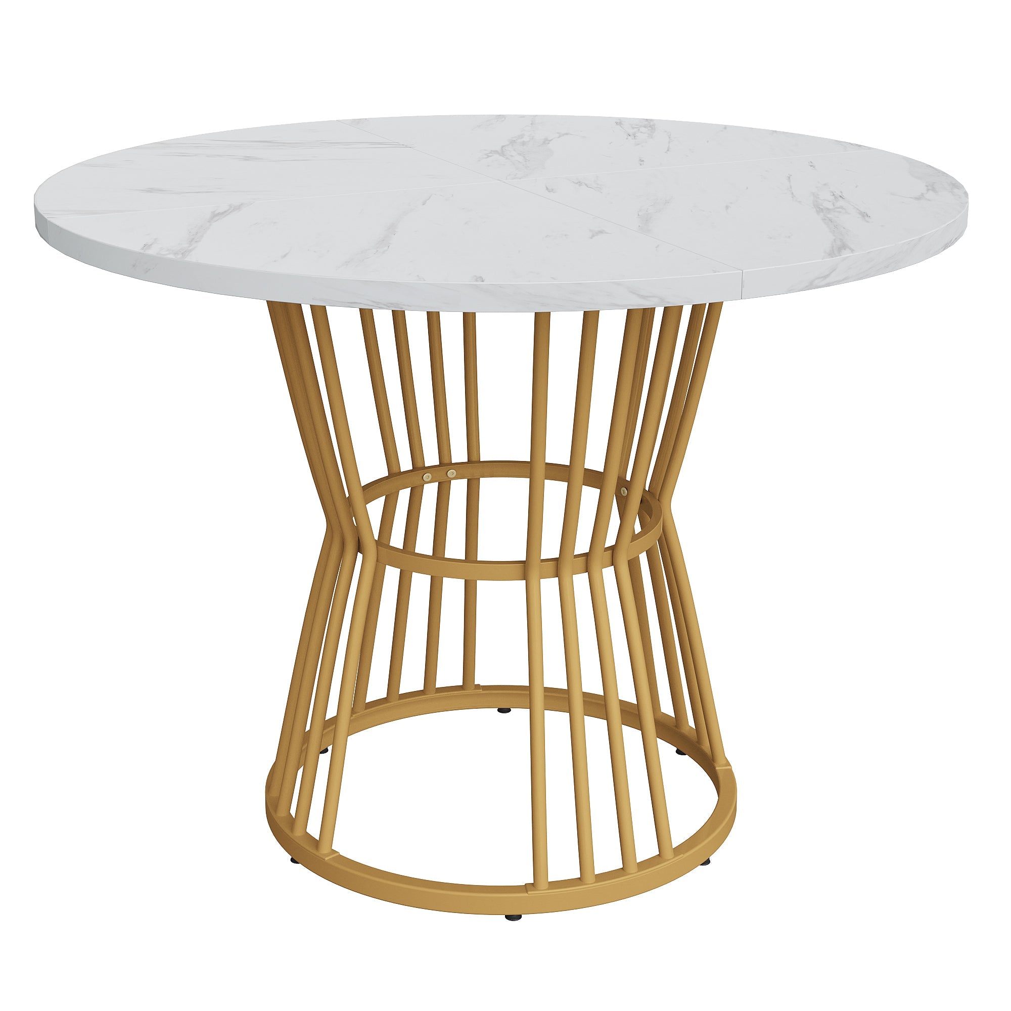 Dining Table Set (5-Piece) Round 100cm Table Gold Metal Legs White MDF Black Velvet Chairs