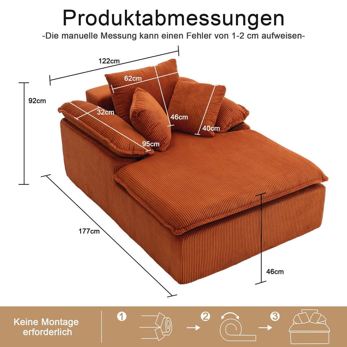 Reclining Sofa Frameless 46cm High Wide Armrests