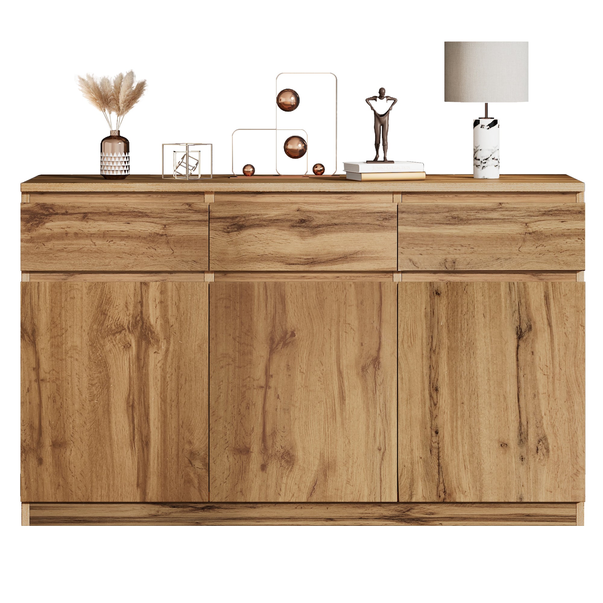 Multifunctional Sideboard 3 Doors 3 Drawers 135x40x81cm - Authentic Wood Look