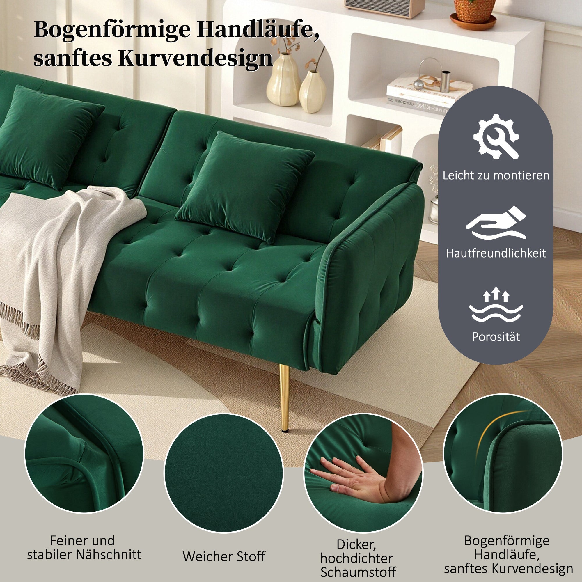 Two-seater Folding Sofa Bed Multifunctional Adjustable Velour